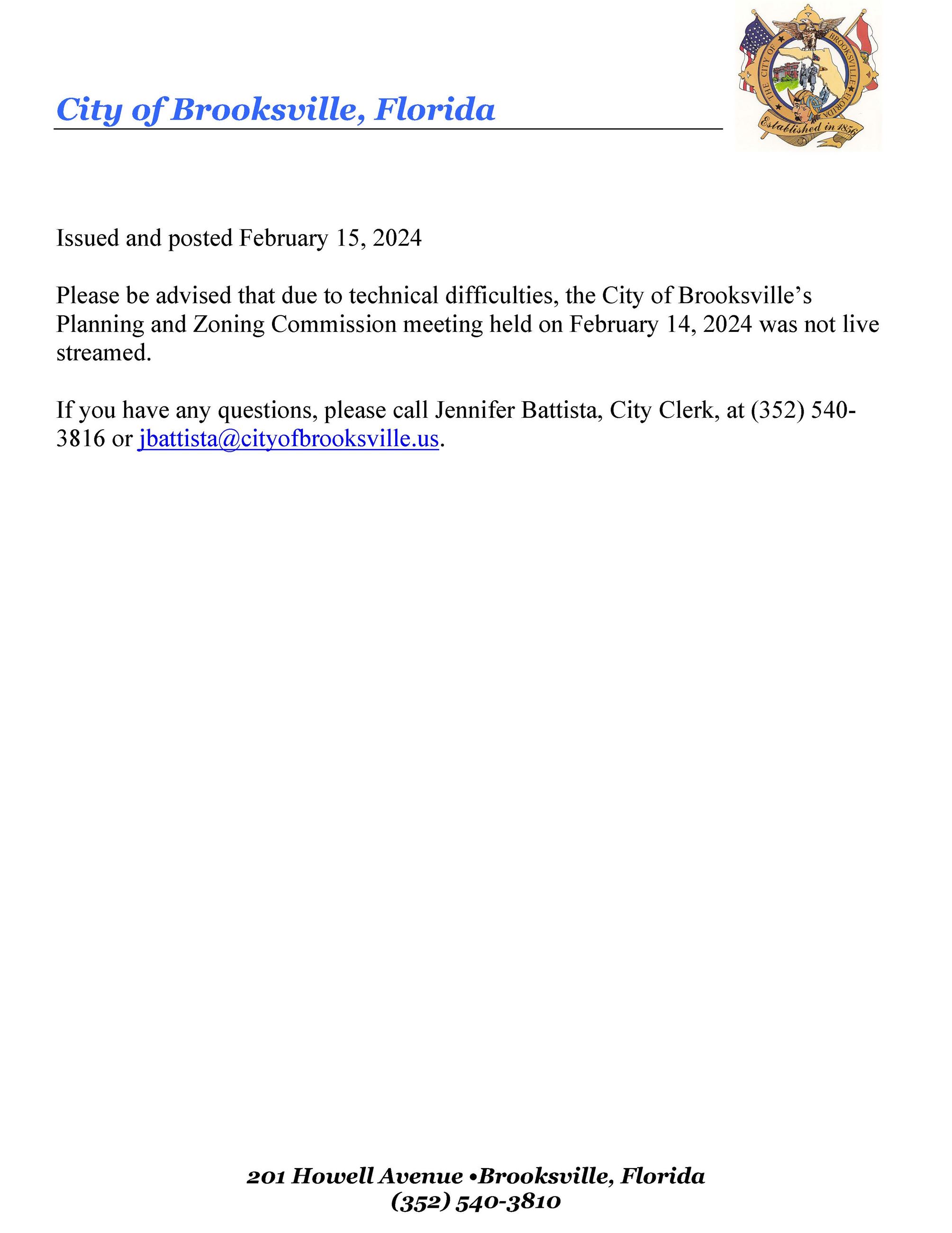 Notice - February 14, 2023 PZ Live stream not available